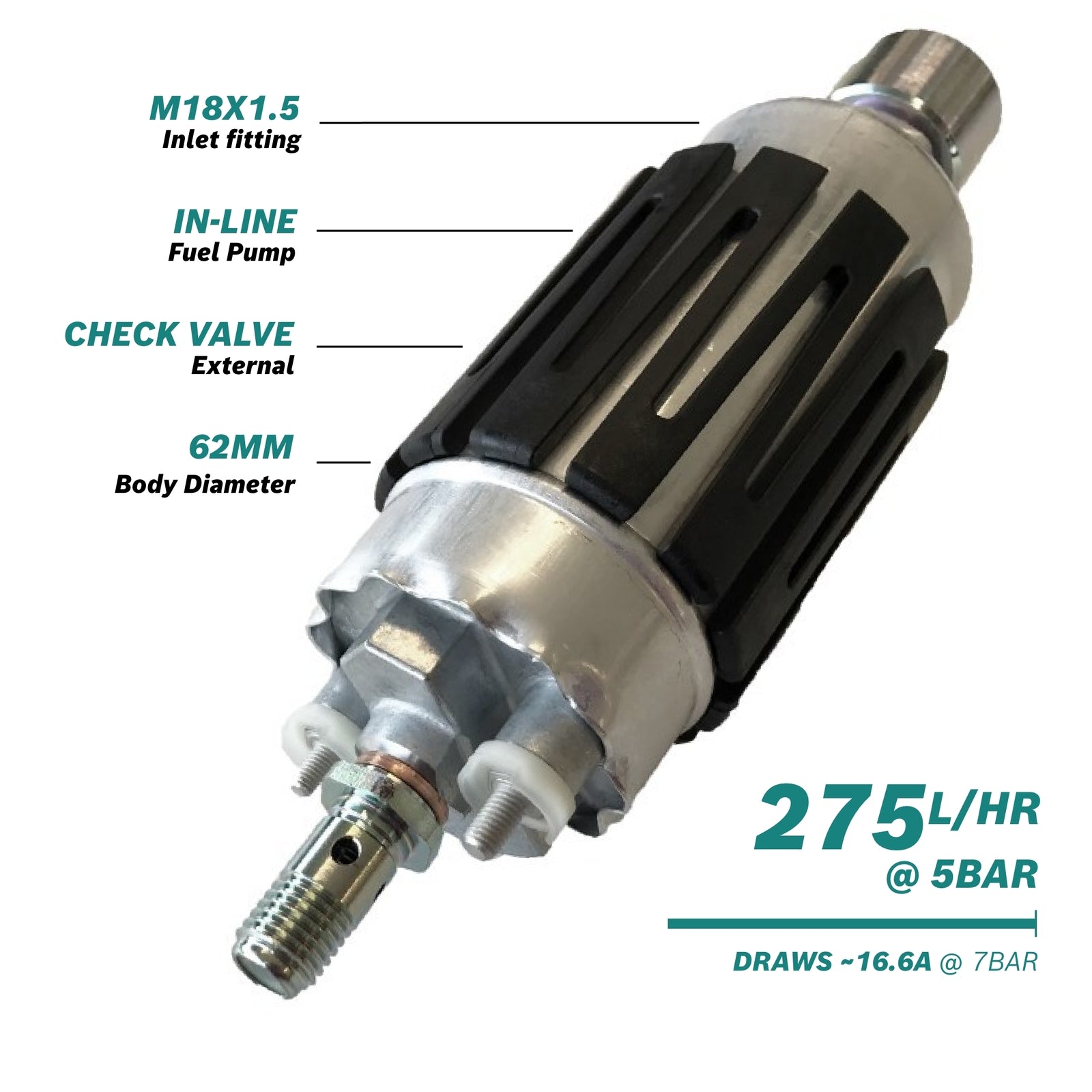 Bosch Fuel Pump, 044 Electric, 275 I/h @ 5Bar , External, Inline, Gasoline, Universal, Inlet 14mm x 1.5, Outlet 10mm x1.0 Each BOS0580464200 - SS Racetech Rods & Customs