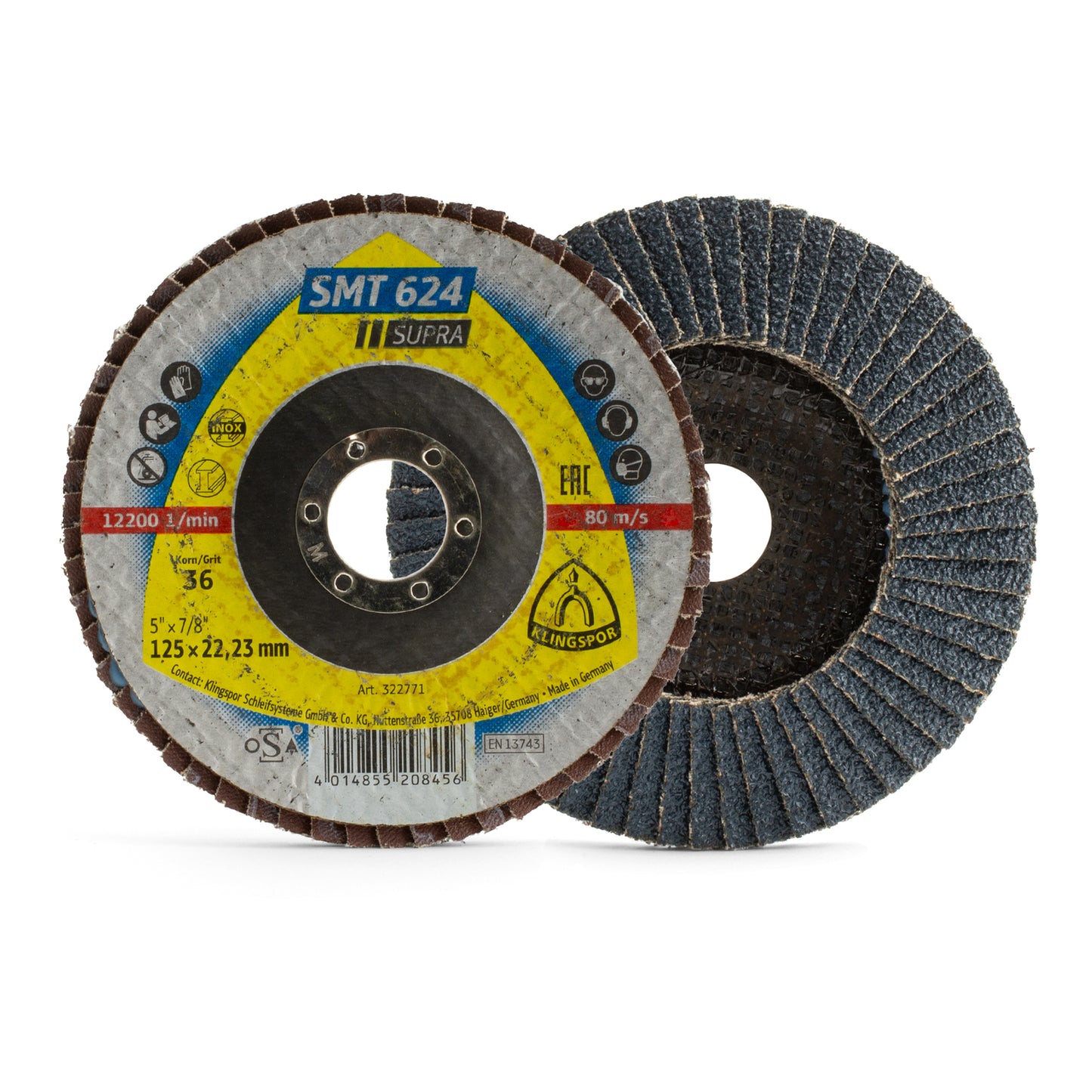 KLINGSPOR SMT 624 SUPRA FLAP DISC 36 GRIT 125MM X 22.23MM - EACH -322771
