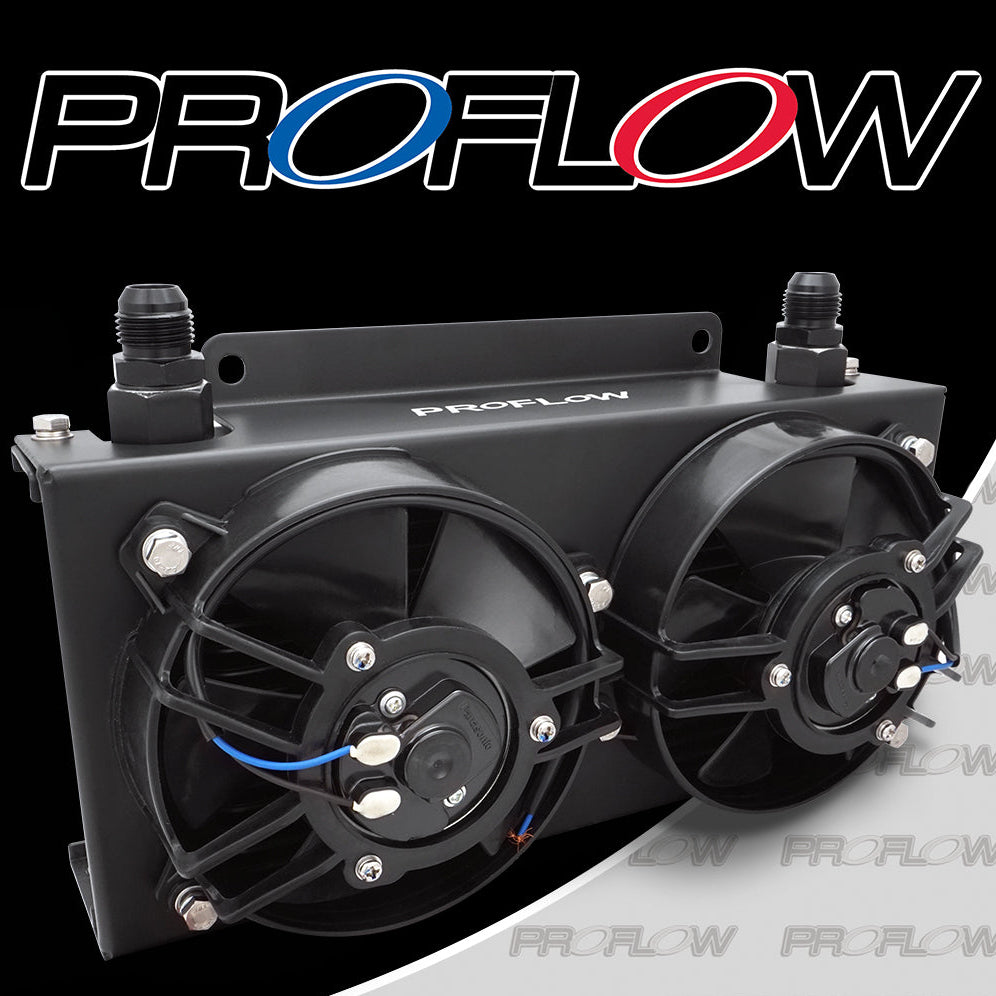 PFEOC19-DF Proflow Oil Cooler Kit, Ultra Pro, 19 Row, Dual Fan 625 CFM, AN10 ORB Female, Aluminium, Black