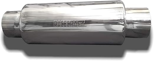 Racecraft 4" Round muffler - polished S/S - 350L X 155R - SS Racetech Rods & Customs