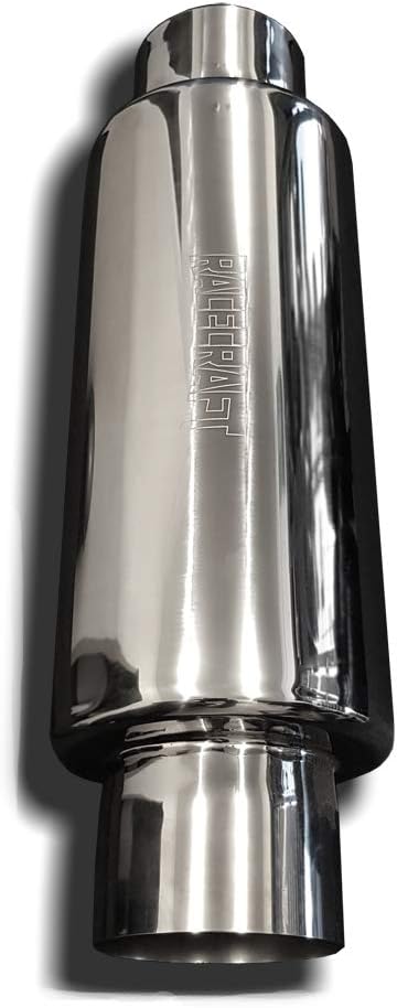 Racecraft 4" Round muffler - polished S/S - 350L X 155R - SS Racetech Rods & Customs