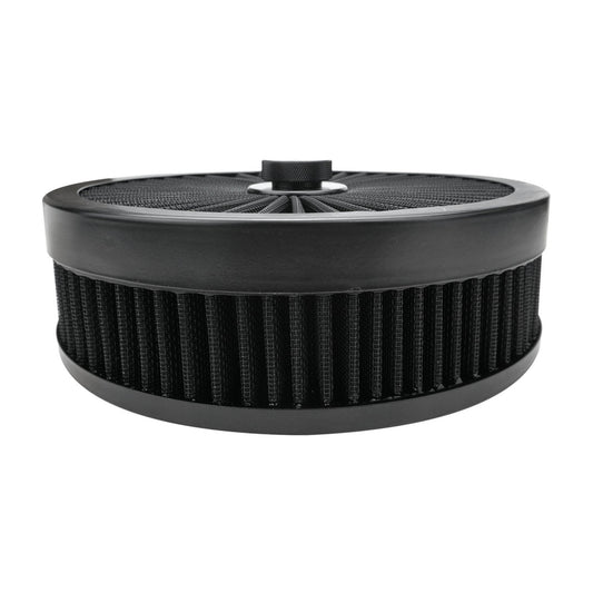 PFEAF-230076B Proflow Air Filter Assembly Flow Top Round Black 9in. x 3in. Suit 5-1/8in. Flat Base - SS Racetech Rods & Customs