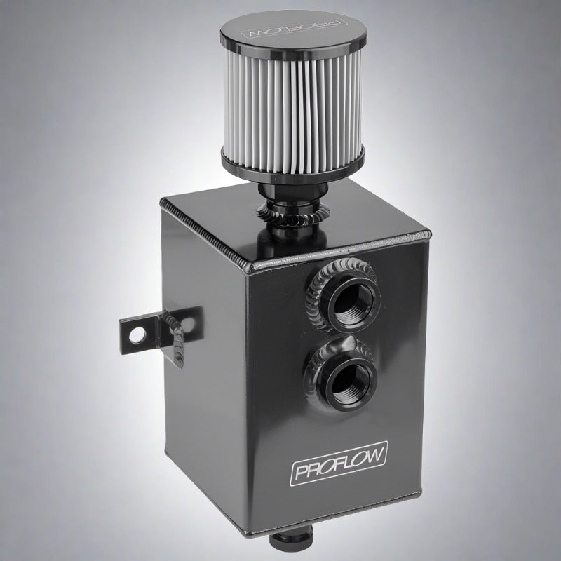 PFECC2-BK Proflow Oil Breather 2 Lt Tank, Catch Can, Square Aluminium, Black, Filtered Breather, Universal, Each - SS Racetech Rods & Customs