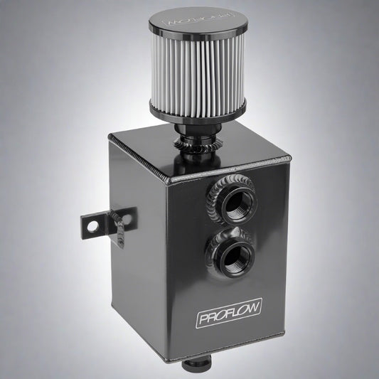 PFECC2-BK Proflow Oil Breather 2 Lt Tank, Catch Can, Square Aluminium, Black, Filtered Breather, Universal, Each - SS Racetech Rods & Customs