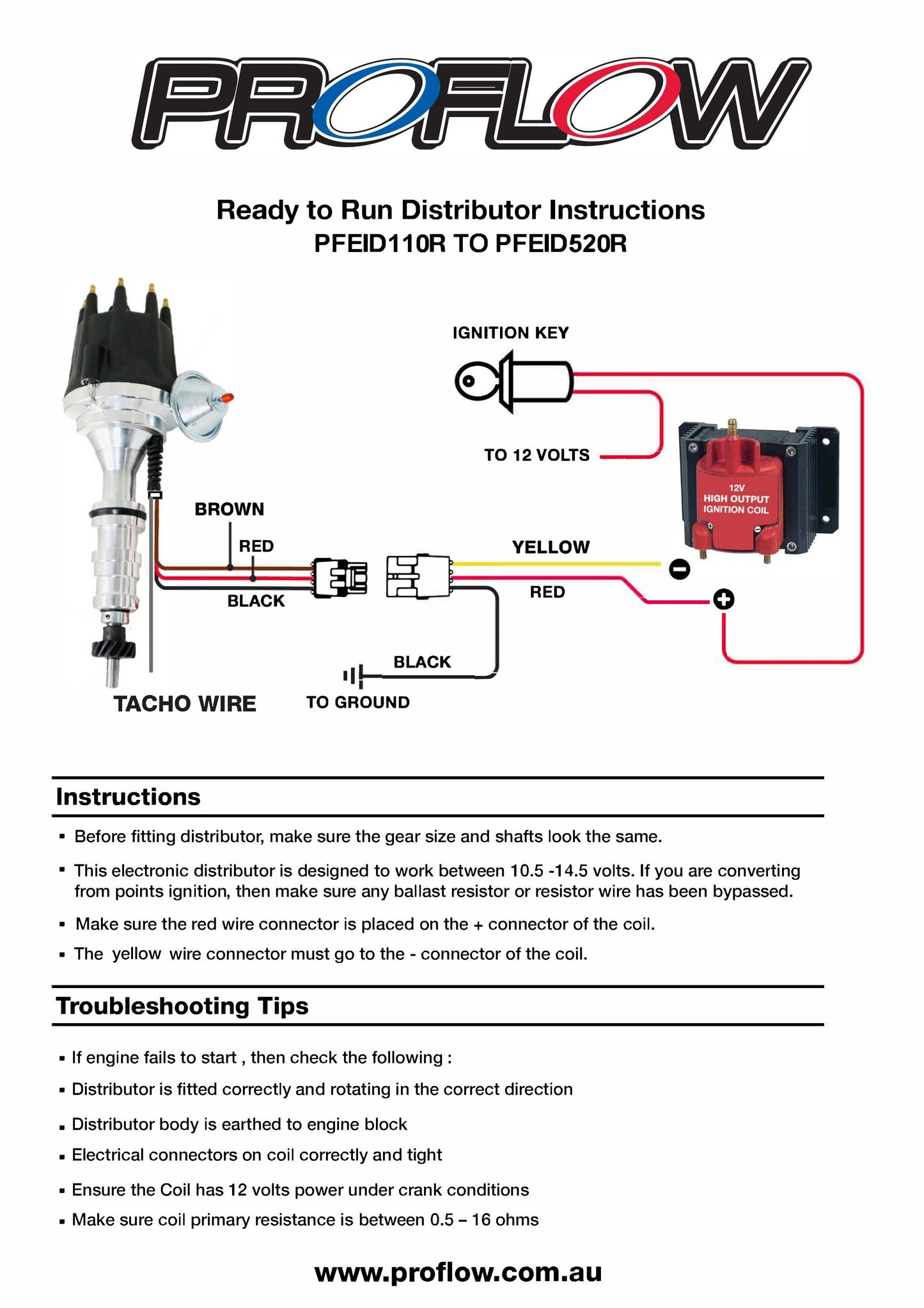 PFEID310R Proflow Distributor, Billet Black Ready-to-Run, Vacuum Advance, For Ford 302 351 Cleveland