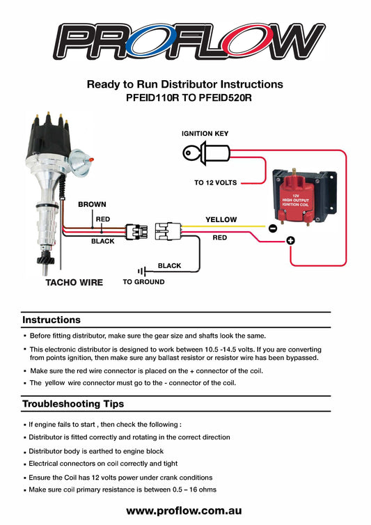 PFEID110R Proflow Distributor, Billet Ready-to-Run Black, Vacuum Advance, For Holden, Commodore, 253 308 V8