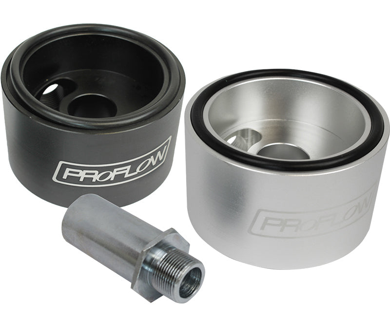 PFEOSSPCVBK Proflow Oil Filter Adapter, Sandwich Adapter, Billet Aluminium, Black Anodised, 13/16-16 in., AN10, 1/8in. NPT Port Chev - SS Racetech Rods & Customs