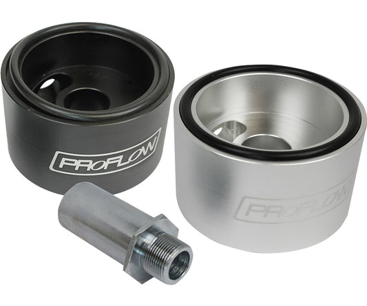 PFEOSSPCVBK Proflow Oil Filter Adapter, Sandwich Adapter, Billet Aluminium, Black Anodised, 13/16-16 in., AN10, 1/8in. NPT Port Chev - SS Racetech Rods & Customs