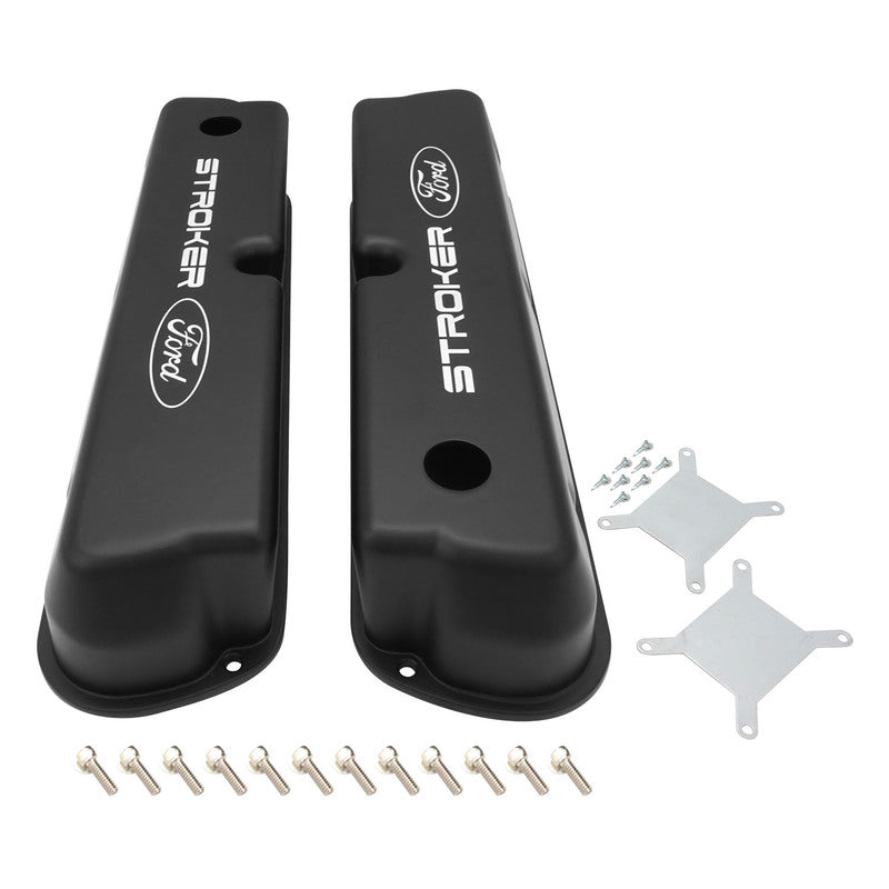 PFEVC-410-ST Proflow Valve Covers, Tall Cast Aluminium, Black, Stroker Ford Logo, Small Block For Ford 289, 351W, Pair - SS Racetech Rods & Customs