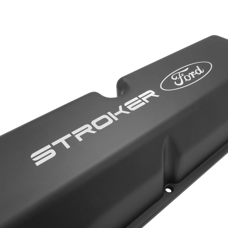 PFEVC-410-ST Proflow Valve Covers, Tall Cast Aluminium, Black, Stroker Ford Logo, Small Block For Ford 289, 351W, Pair