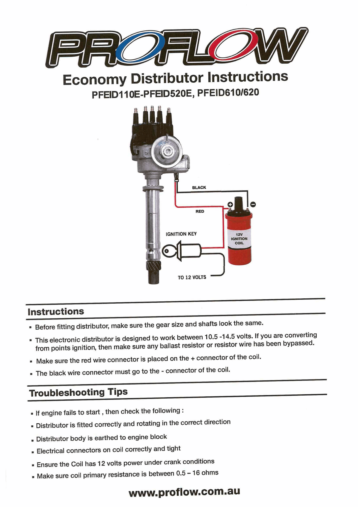 PFEID410E Proflow Distributor, HEI Street Series, Vacuum Advance, Bosch Style Black Cap, SB For Ford 289, 302 Windsor