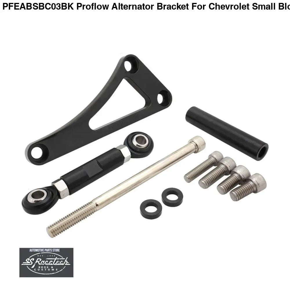 PFEABSBC03BK Proflow Alternator Bracket For Chevrolet Small Block Drivers Side Long Water Pump Top Mount Black Anodised