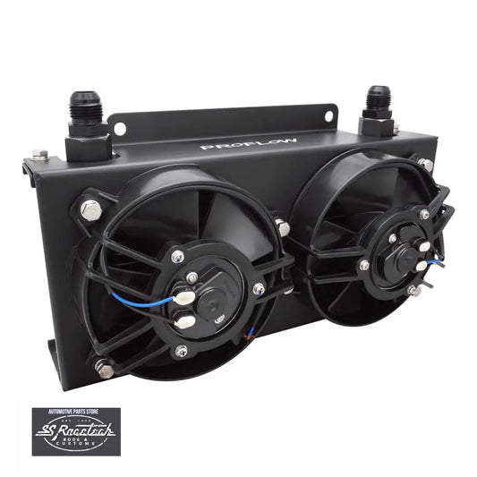 PFEOC19-DF Proflow Oil Cooler Kit, Ultra Pro, 19 Row, Dual Fan 625 CFM, AN10 ORB Female, Aluminium, Black - SS Racetech Rods & Customs