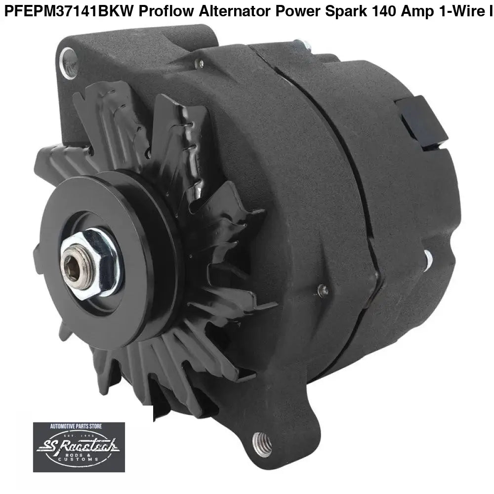 PFEPM37141BKW Proflow Alternator Power Spark, 140 Amp 1-Wire, Internal Regulator, Black Wrinkle, V-Belt, For Ford, Falcon, Each