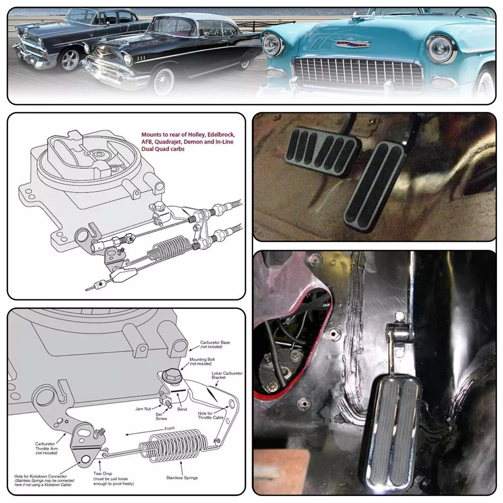 Billet Gas Pedal+ 24" Stainless Throttle Cable Bracket Spring Kit Hot Rod Black - 05ITD001CBK