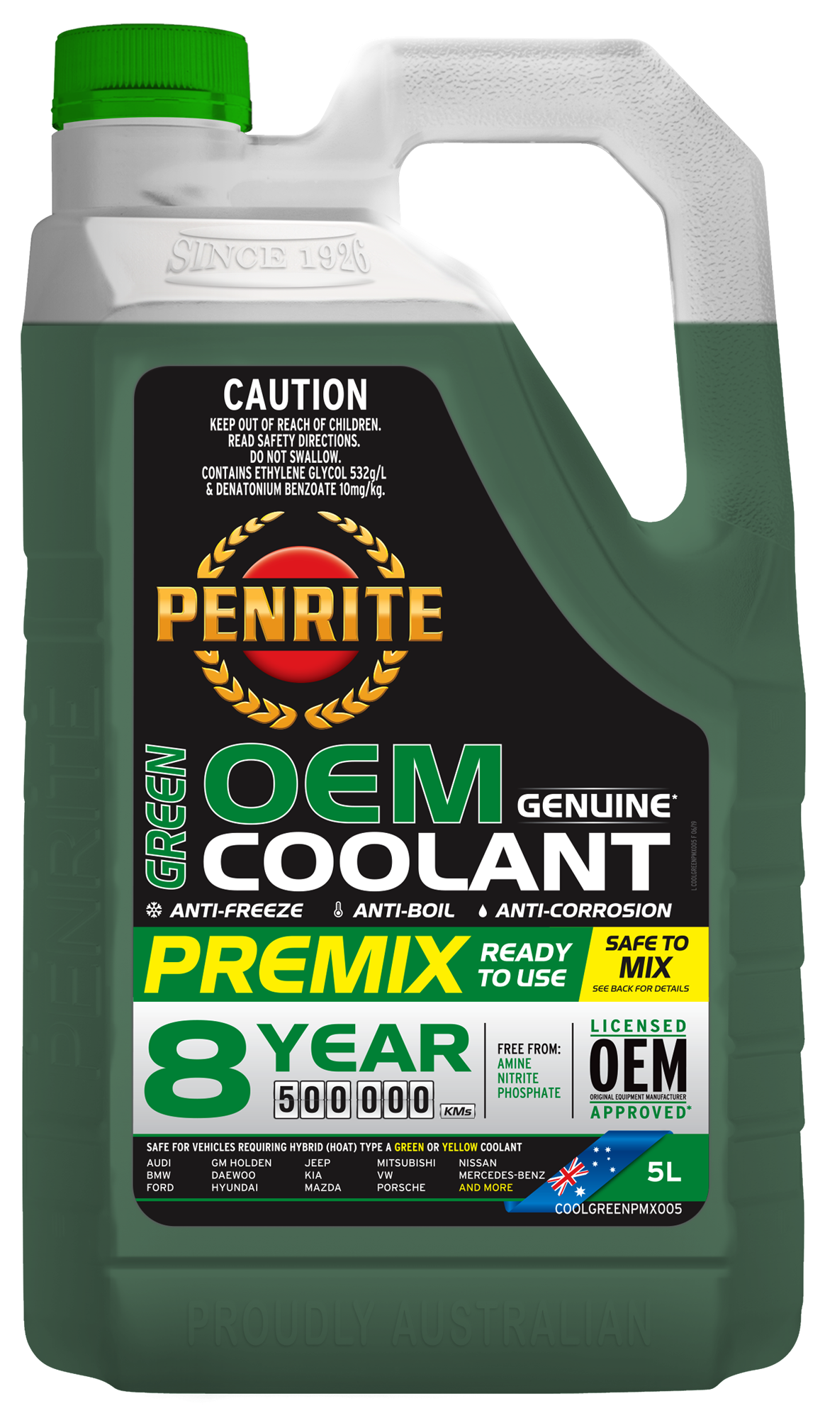 PENRITE GREEN OEM COOLANT PREMIX - 5LTR - SS Racetech Rods & Customs
