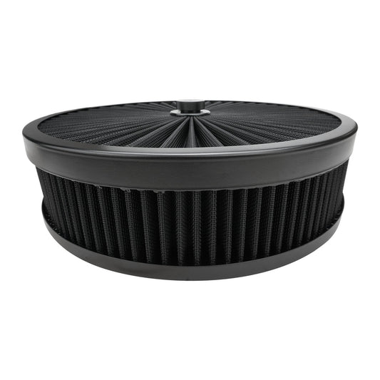 PFEAF-350051B Proflow Air Filter Assembly Flow Top Round Black 14in. x 2in. Suit 5-1/8in. Neck Recessed Base - SS Racetech Rods & Customs