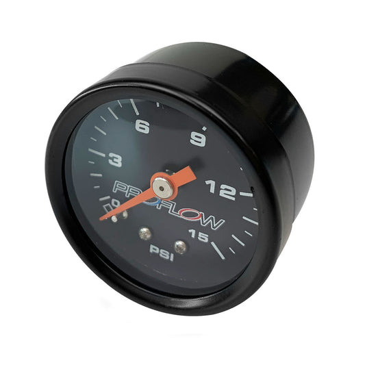 PFEFG-015BK-2 Proflow Fuel Pressure Gauge 0-15PSI Black body/Black Face - SS Racetech Rods & Customs