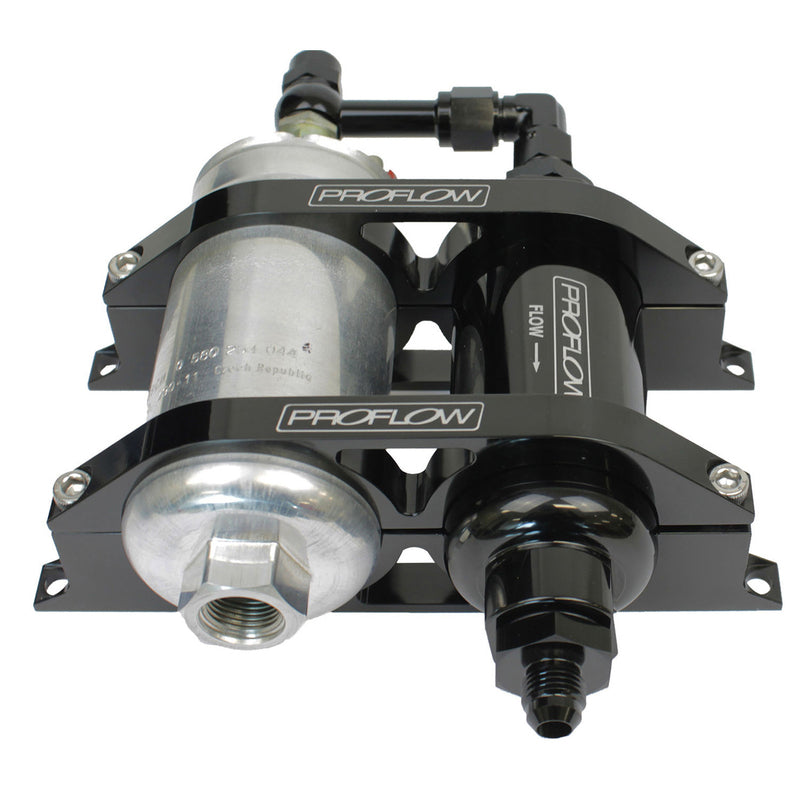 PFEFS305BBP Proflow Billet Bracket Kit, with Fuel Filter AN10 Black, -06AN Adapt & 044 Pump - SS Racetech Rods & Customs