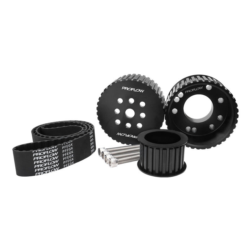 PFEGK80254BK Proflow Pulley Kit, Billet, Gilmer Drive, belt For Ford Windsor 302 351W 289 302 351, Black