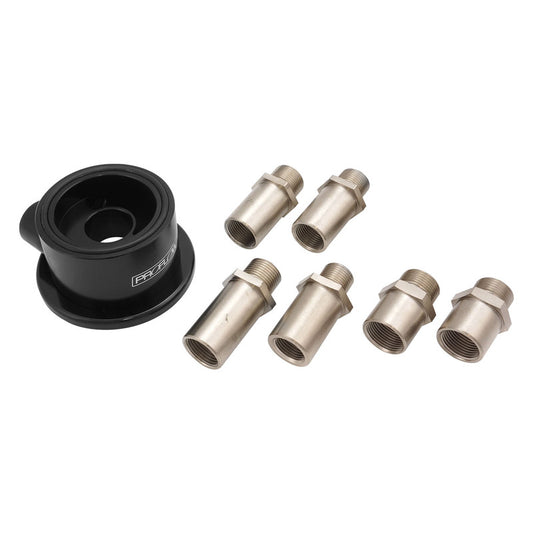PFEOS-OB2010 Proflow Universal Oil Filter Sandwich Adaptor, Ford & Chev, 90 Deg, AN8 ORB Ports, Billet Aluminum, Black - SS Racetech Rods & Customs