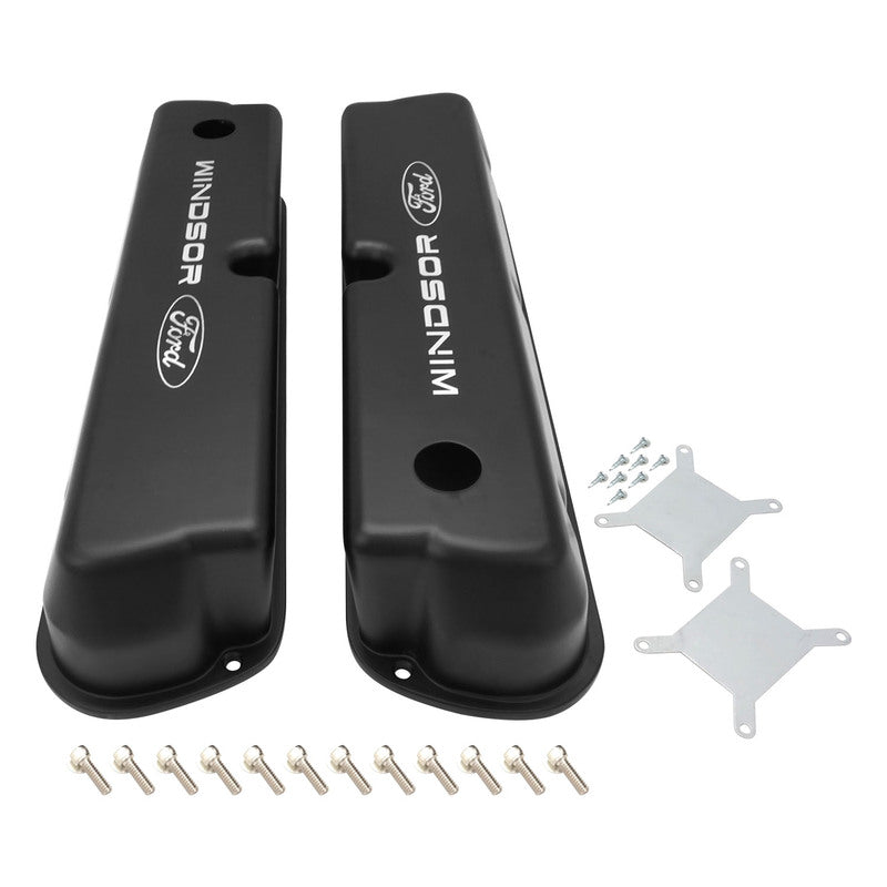 PFEVC-410 Proflow Valve Covers, Tall Cast Aluminium, Black, For Ford Logo, Small Block For Ford 289, 351W, Pair - SS Racetech Rods & Customs