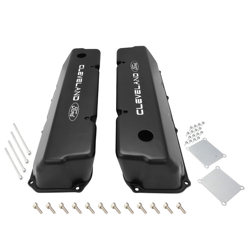 PFEVC-510 Proflow Valve Covers, Tall Cast Aluminium, Black, For Ford Logo, Small Block For Ford 302, 351C, Pair