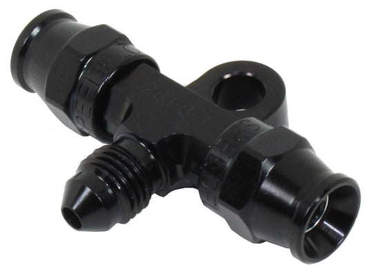 SS Racetech Rods & Customs black -3 hose end tee fitting with integrated mounting bracket