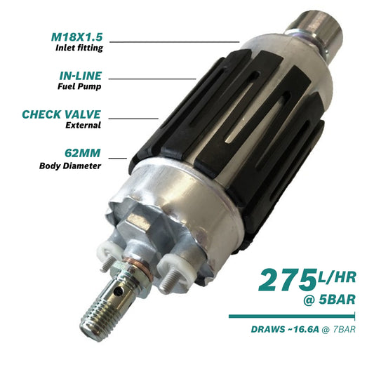Bosch Fuel Pump, 044 Electric, 275 I/h @ 5Bar , External, Inline, Gasoline, Universal, Inlet 14mm x 1.5, Outlet 10mm x1.0 Each BOS0580464200