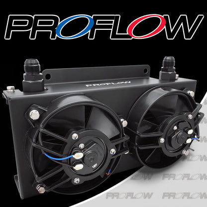 PFEOC19-DF Proflow Oil Cooler Kit, Ultra Pro, 19 Row, Dual Fan 625 CFM, AN10 ORB Female, Aluminium, Black