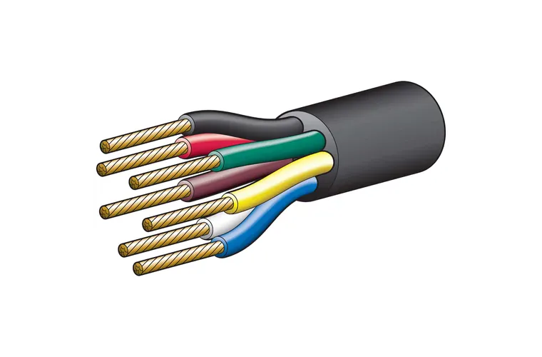 5872-100TC 5A 2.5MM 7 core trailer cable  (per meter) Red, Green, Yellow, White, Brown with Black sheath
