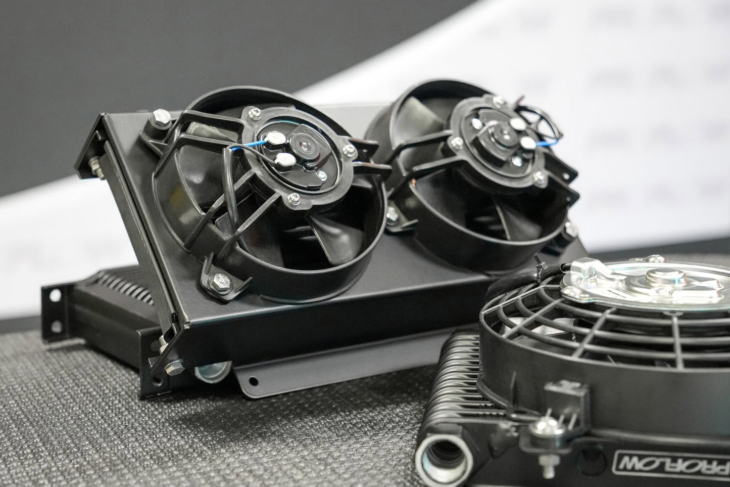 Proflow Ultra Pro Oil Cooler Kit 19 Row Dual Fan 625 CFM AN10 ORB Aluminium Black - PFEOC19-DF by SS Racetech Rods & Customs