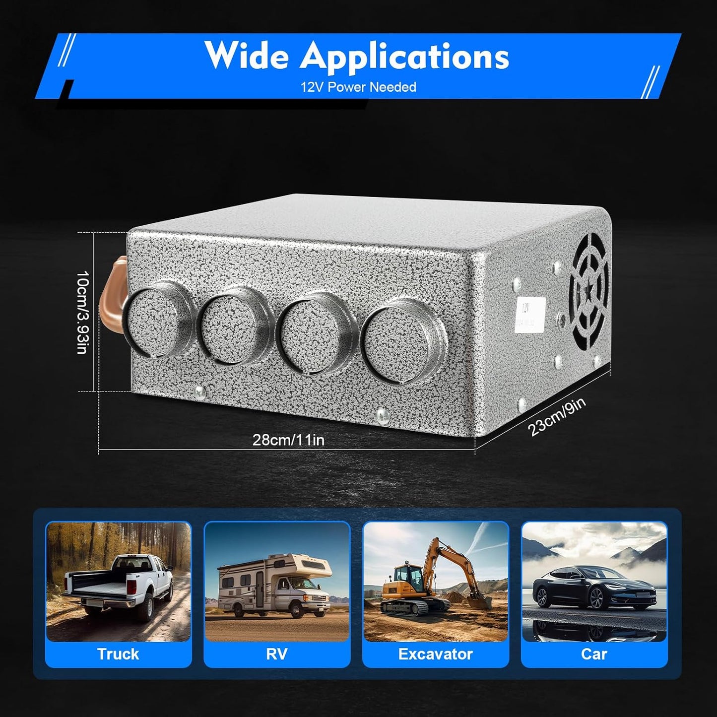 12V Under Dash Auxiliary Heater with Speed Switch – 4 Port | Car & Truck