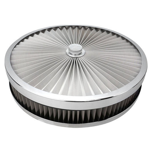 PFEAF-350076S Proflow Air Filter Assembly Flow Top Round Stainless Steel 14in. x 3in. Suit 5-1/8in. Neck Recessed Base by SS Racetech Rods & Customs