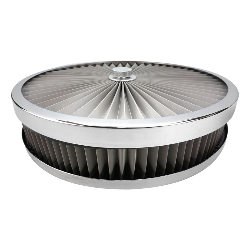 PFEAF-350076S Proflow Air Filter Assembly Flow Top Round Stainless Steel 14in. x 3in. Suit 5-1/8in. Neck Recessed Base by SS Racetech Rods & Customs
