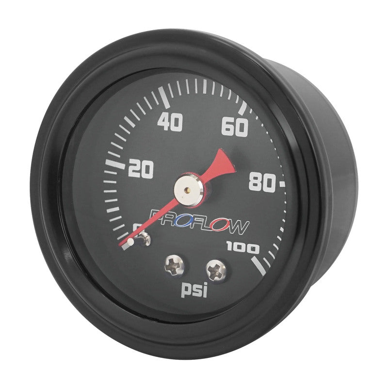 PFEFG-100BK-2 Proflow Fuel Pressure Gauge 0-100PSI, Stainless Steel, Black Body/Black Face 40mm, Each