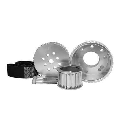 PFEGK80252 Proflow Billet Aluminium Belt Drive Pulley Kit, Silver Anodised, Gilmer Drive Belt, SB Chev with Long Water Pump, Kit - SS Racetech Rods & Customs