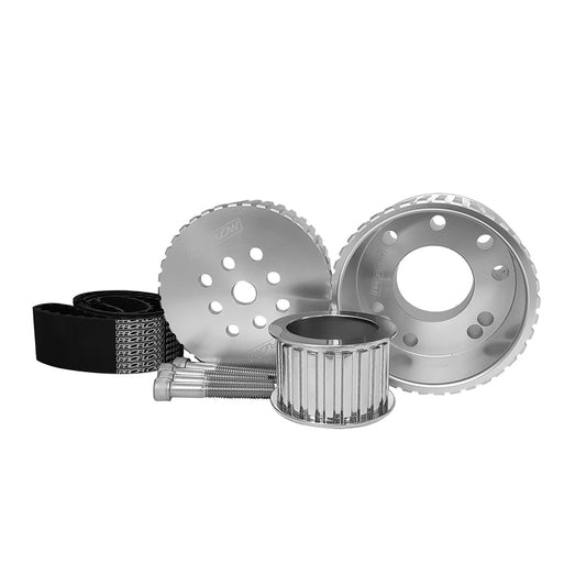 PFEGK80252 Proflow Billet Aluminium Belt Drive Pulley Kit, Silver Anodised, Gilmer Drive Belt, SB Chev with Long Water Pump, Kit