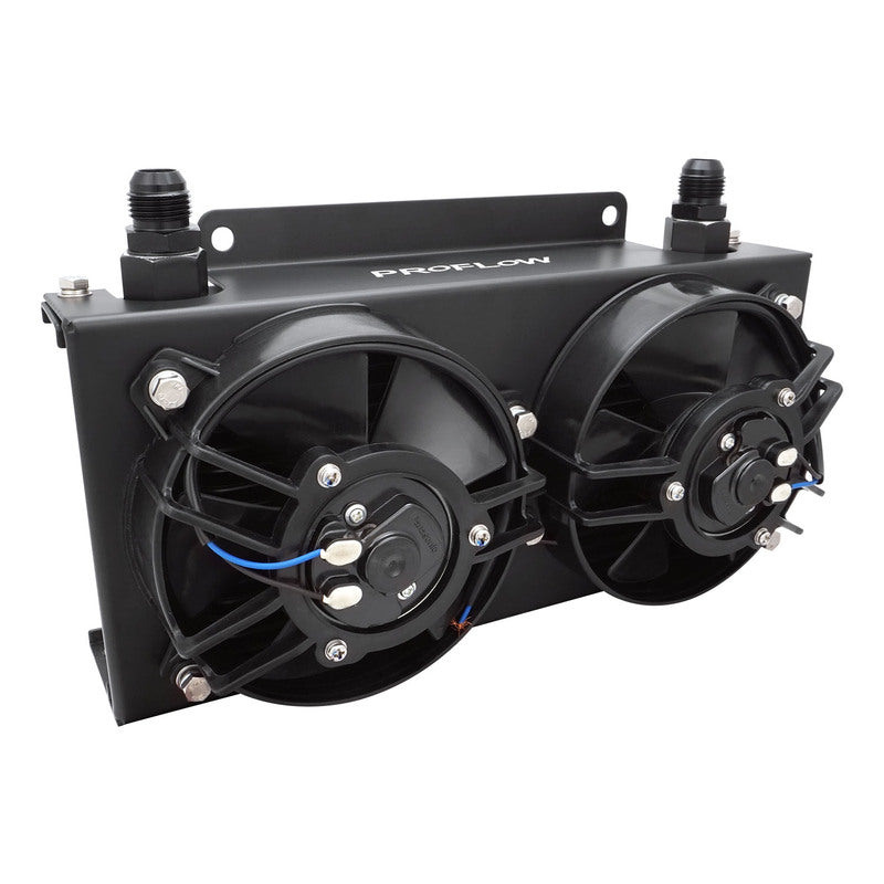 Proflow Ultra Pro Oil Cooler Kit 19 Row Dual Fan 625 CFM AN10 ORB Aluminium Black - PFEOC19-DF by SS Racetech Rods & Customs