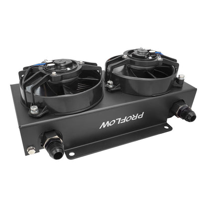 Proflow Ultra Pro Oil Cooler Kit 19 Row Dual Fan 625 CFM AN10 ORB Aluminium Black - PFEOC19-DF by SS Racetech Rods & Customs