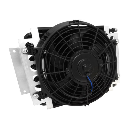 PFETC900 Proflow Transmission Cooler & Fan Kit, Duel Core Black Powder coat, 1 in x 11.50 in, Tube & Fin, 10in. Fan 650CFM, AN6 Inlet, Outlet - SS Racetech Rods & Customs