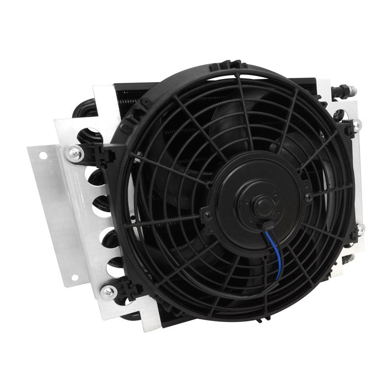 PFETC900 Proflow Transmission Cooler & Fan Kit, Duel Core Black Powder coat, 1 in x 11.50 in, Tube & Fin, 10in. Fan 650CFM, AN6 Inlet, Outlet