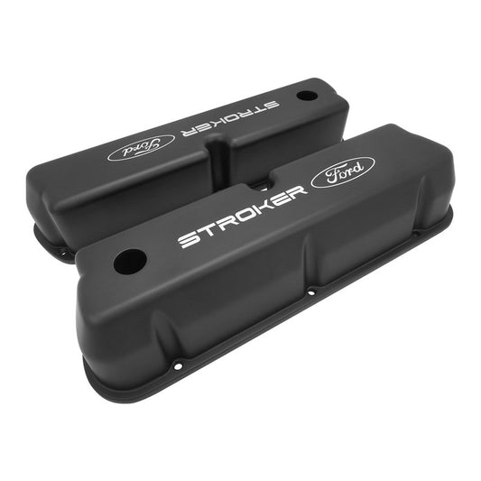 PFEVC-410-ST Proflow Valve Covers, Tall Cast Aluminium, Black, Stroker Ford Logo, Small Block For Ford 289, 351W, Pair