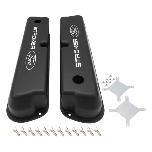 PFEVC-410-ST Proflow Valve Covers, Tall Cast Aluminium, Black, Stroker Ford Logo, Small Block For Ford 289, 351W, Pair - SS Racetech Rods & Customs