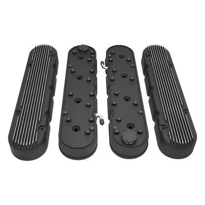 PFEVC-8579BK Proflow Valve Covers, LS For Chevrolet For Holden, Two-Piece, Cast Aluminium, Satin Black, 3.75 in. Tall, Baffle