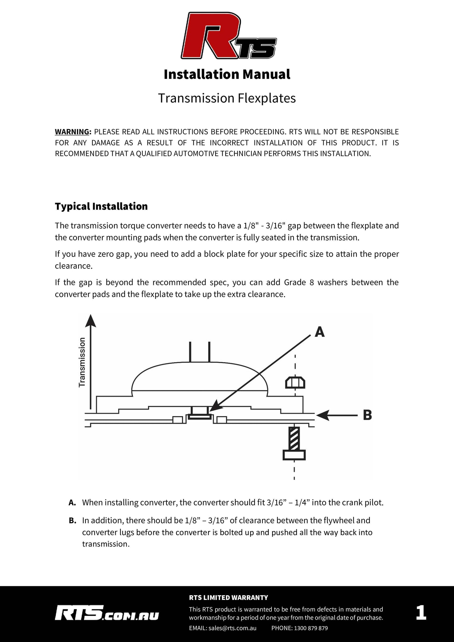 RTS- FP754HD RTS Transmission Flexplate, Black Premium Series, Holden Conversion LS to TH400 / 4L80E, 11.50" PCD, 168 Tooth