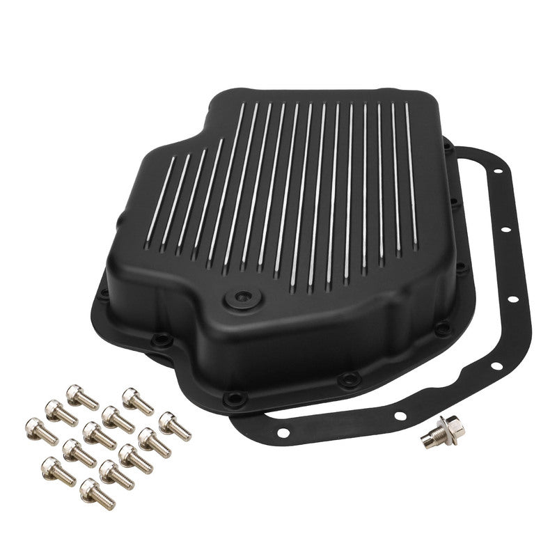RTS80220BK RTS Transmission Pan, Extra Capacity, Cast Aluminium, Black, Machined Finned, Chev Holden TH400, Each - SS Racetech Rods & Customs