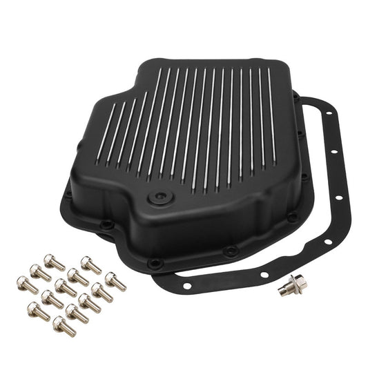 RTS80220BK RTS Transmission Pan, Extra Capacity, Cast Aluminium, Black, Machined Finned, Chev Holden TH400, Each - SS Racetech Rods & Customs