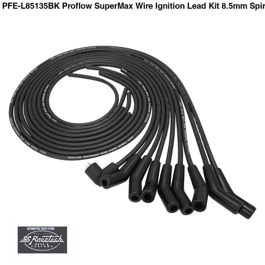 PFE-L85135BK Proflow SuperMax Wire Ignition Lead Kit 8.5mm Spiral Core Black 135 Deg Plug Hei & Socket Cap Universal V8