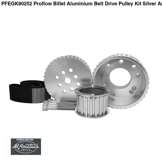 PFEGK80252 Proflow Billet Aluminium Belt Drive Pulley Kit Silver Anodised Gilmer Drive Belt SB Chev with Long Water